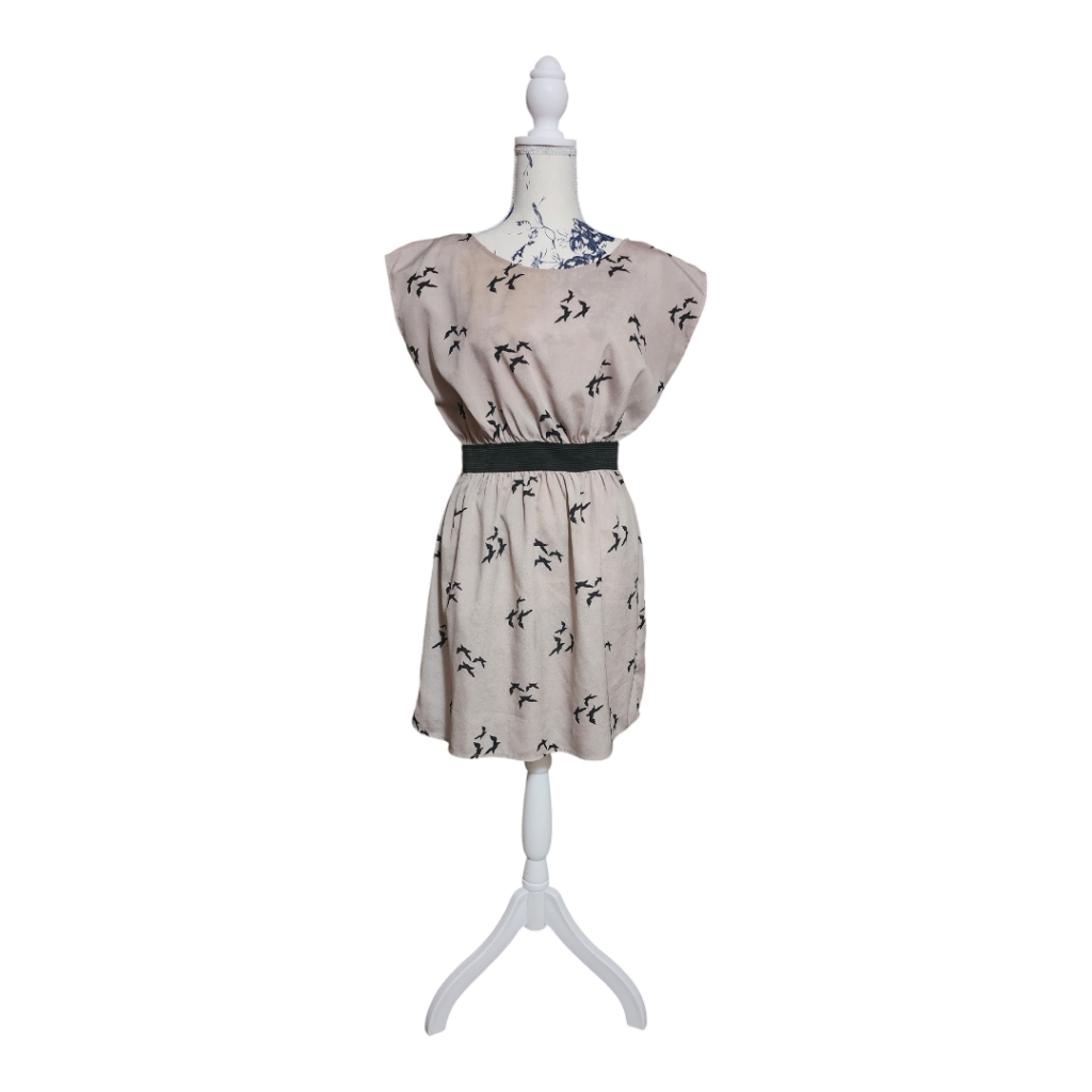 Beige Dress With Flying Birds